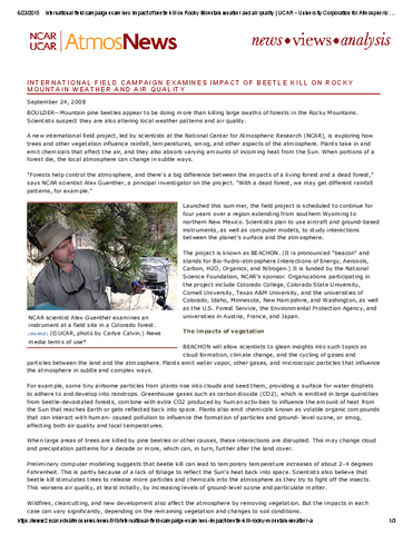 International field campaign examines impact of beetle kill on Rocky Mountain weather and air quality