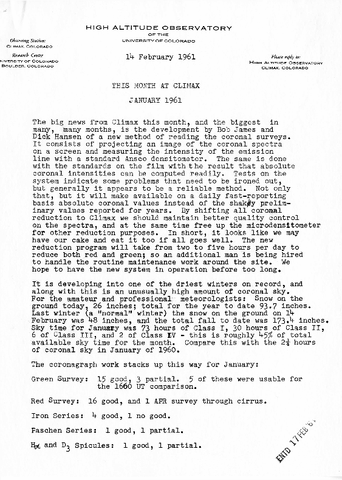 This Month at Climax, January 1961