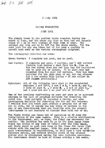 Climax Newsletter, June 1961