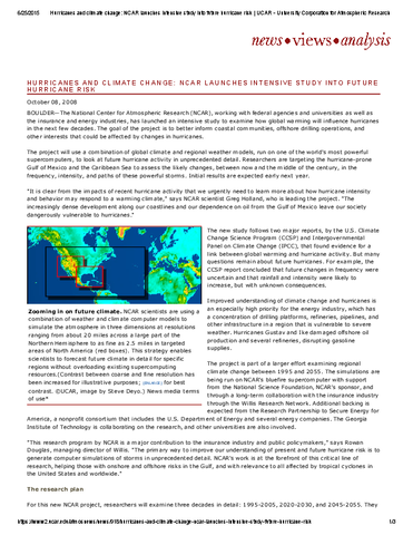 Hurricanes and climate change: NCAR launches intensive study into future hurricane risk