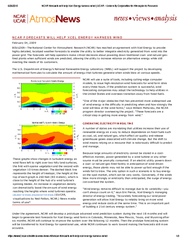 NCAR forecasts will help Xcel Energy harness wind