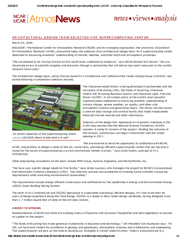 Architectural design team selected for supercomputing center