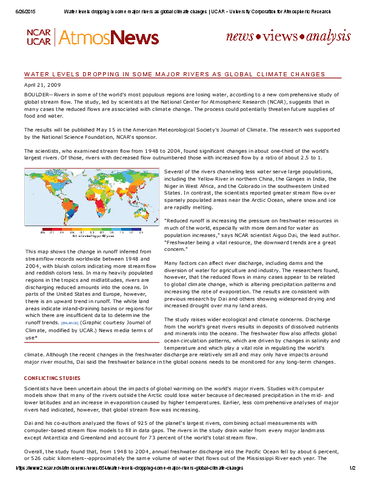 Water levels dropping in some major rivers as global climate changes
