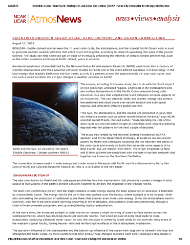 Scientists uncover solar cycle, stratosphere, and ocean connections