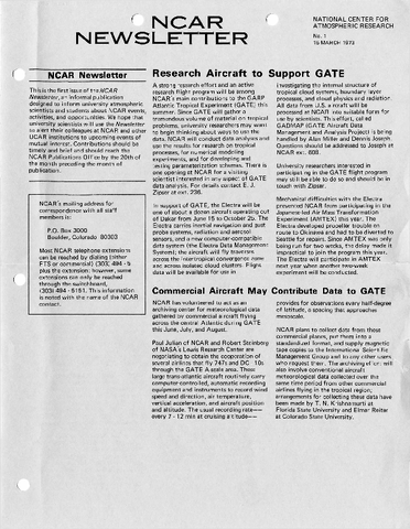 NCAR Newsletter No. 1