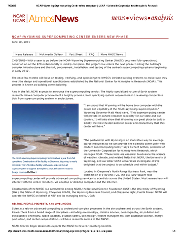 NCAR-Wyoming supercomputing center enters new phase