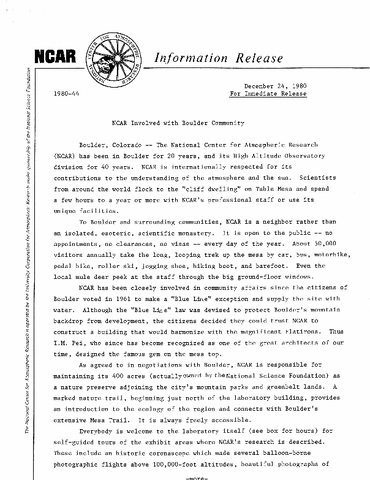 NCAR involved with the Boulder community