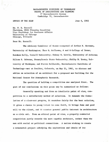 Correspondence, Advisory Council of Deans to W.B. Harrell