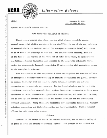 NCAR meets the challenges of the 1980s