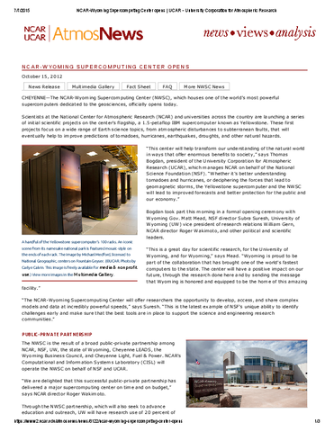 NCAR-Wyoming Supercomputing Center opens