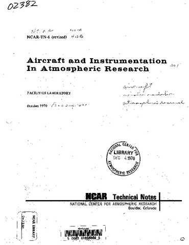 Aircraft and Instrumentation in Atmospheric Research