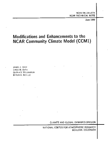 Modifications and Enhancements to the NCAR Community Climate Model (CCM1)