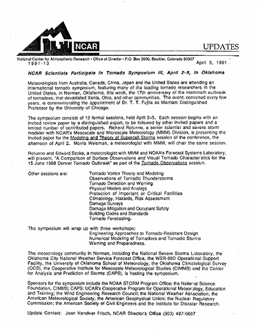 NCAR scientists participate in tornado symposium, April 2-5, in Oklahoma