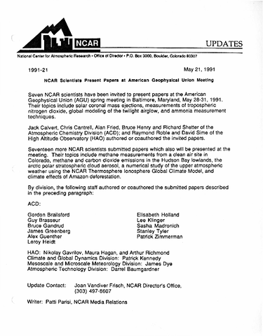 NCAR scientists present papers at American Geophysical Union meeting