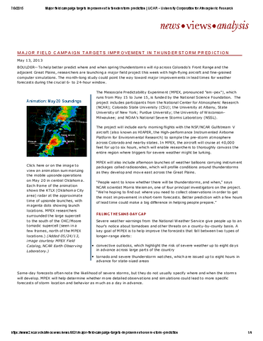 Major field campaign targets improvement in thunderstorm prediction