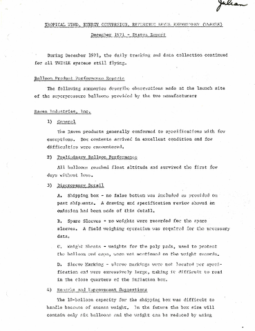 TWERLE Status Report - December 1971