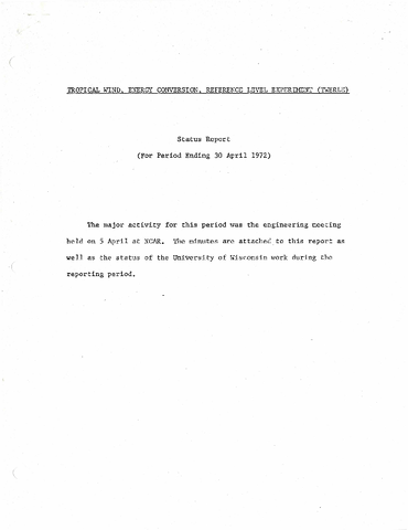 TWERLE Status Report for period ending 30 April 1972
