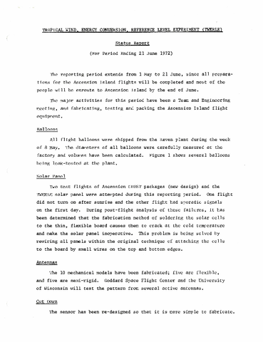 TWERLE Status Report for period ending 21 June 1972