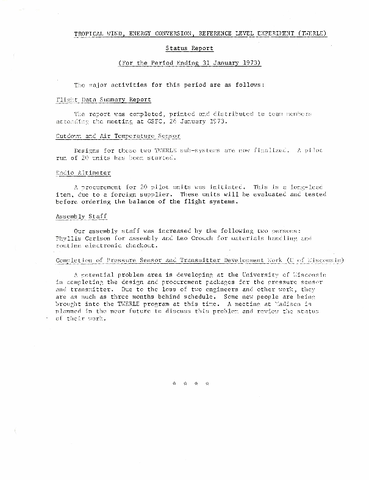 TWERLE Status Report for period ending 31 January 1973