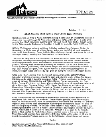 NCAR scientists head north to study Arctic ozone chemistry