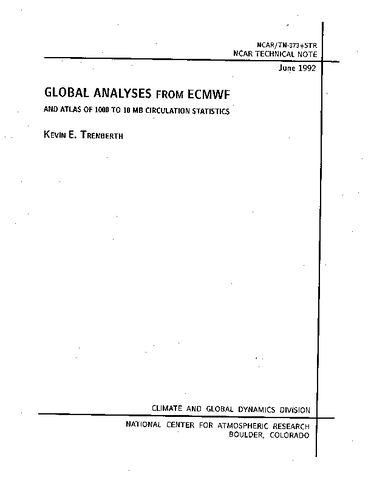 Global Analyses From ECMWF and Atlas of 1000 to 10 Mb Circulation Statistics