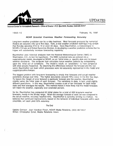 NCAR scientist examines weather forecasting accuracy