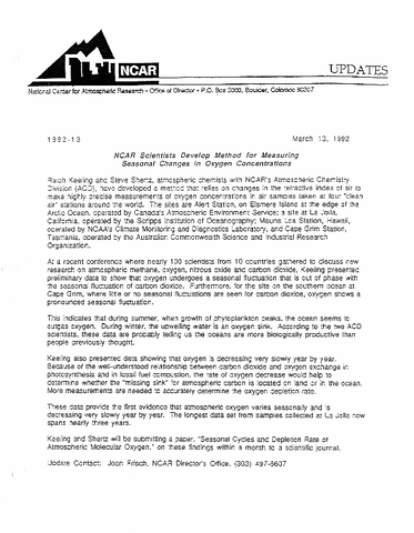 NCAR scientists develop method for measuring seasonal changes in oxygen concentration