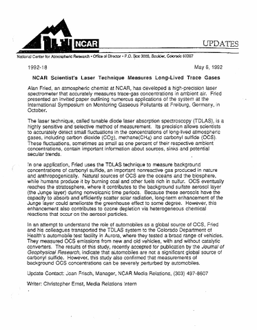 NCAR scientist's laser technique measures long-lived trace gases