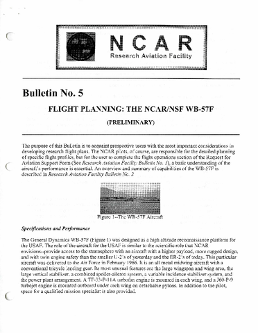 RAF Bulletin 5: Flight planning, the NCAR/NSF WB-57F