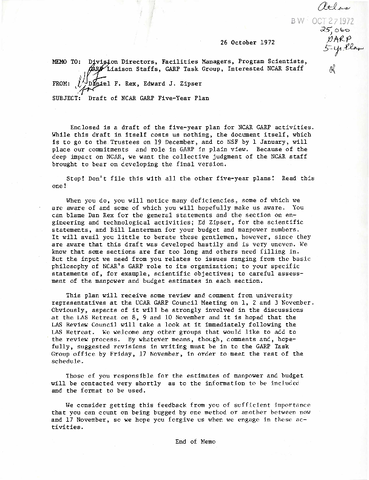 Draft of NCAR GARP Five-Year Plan