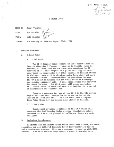 FOF Monthly Activities Report February 1975
