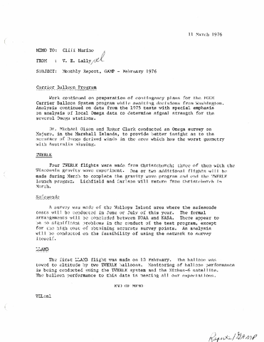 GAMP Monthly Report February 1976