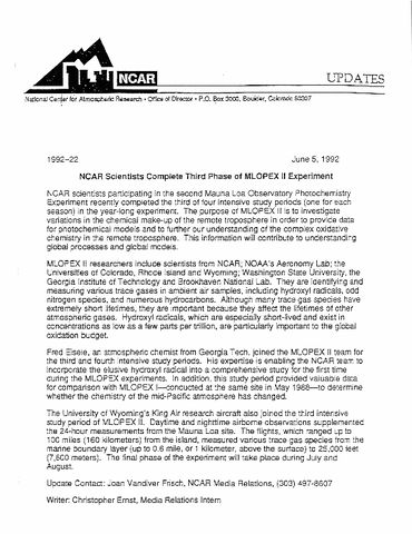 NCAR scientists complete third phase of MLOPEX II experiment
