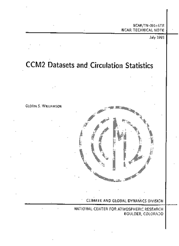 CCM2 Datasets and Circulation Statistics