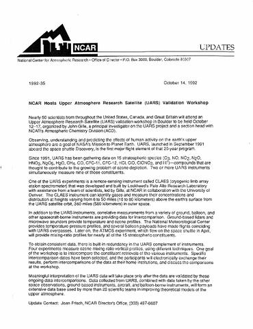 NCAR hosts upper atmosphere research satellite (UARS) validation workshop