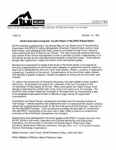 NCAR scientists complete fourth phase of MLOPEX II experiment