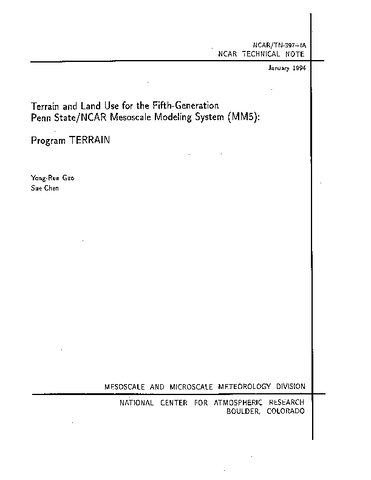 Terrain and land use for the fifth-generation Penn State/NCAR Mesoscale Modeling System (MM5): Program TERRAIN