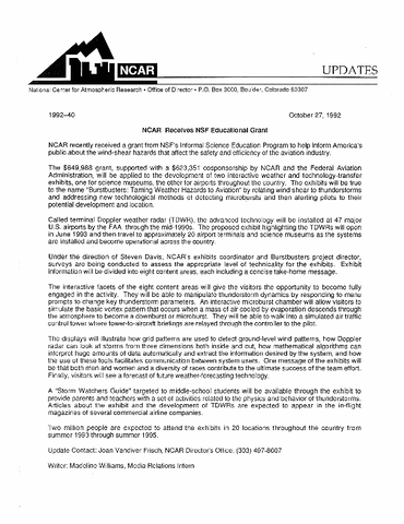 NCAR receives NSF educational grant