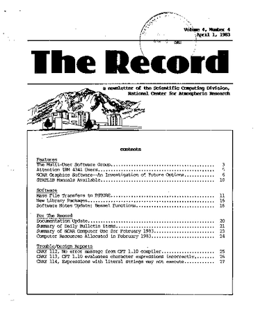 Record Newsletter of the Scientific Computing Division Volume 4 Issue 4