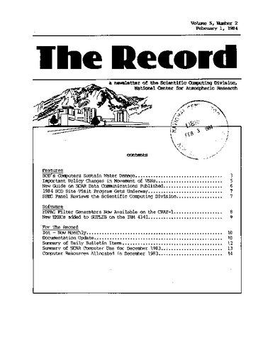 Record Newsletter of the Scientific Computing Division Volume 5 Issue 2