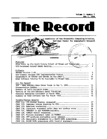 Record Newsletter of the Scientific Computing Division Volume 5 Issue 5