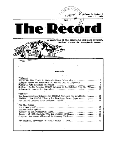Record Newsletter of the Scientific Computing Division Volume 5 Issue 3