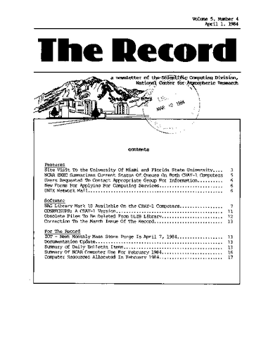 Record Newsletter of the Scientific Computing Division Volume 5 Issue 4
