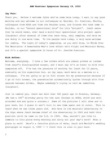 Transcript, Kuettner Symposium at the American Meteorological Society annual meeting