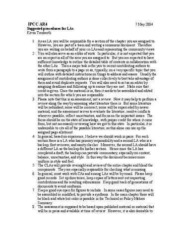 IPCC AR4 suggested procedures for Lead Authors