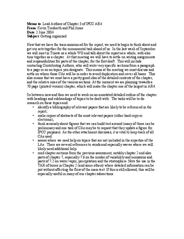 Memo to Lead Authors of Chapter 3 of IPCC report
