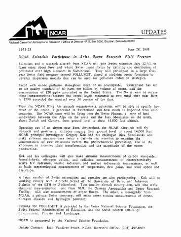 NCAR scientists participate in Swiss ozone research field program