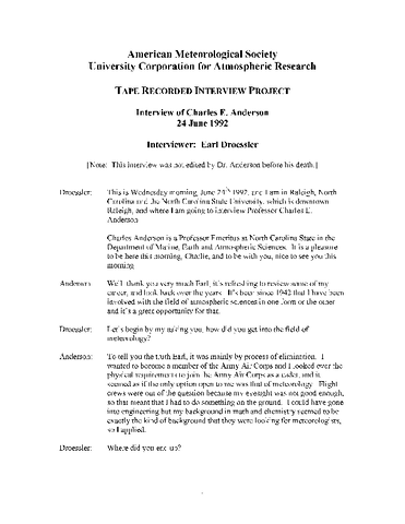 Transcript of Oral History Interview with Charles E. Anderson