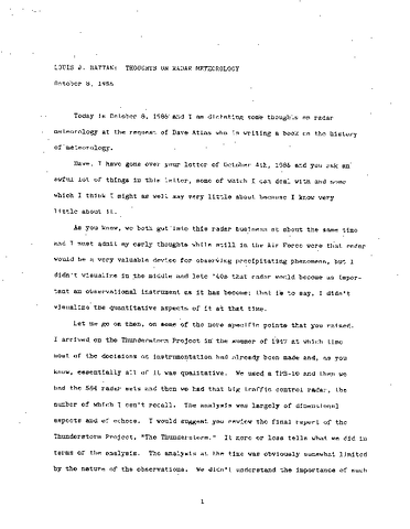 Transcript of Thoughts on Radar Meteorology by Louis Battan