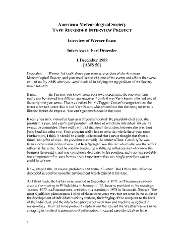 Transcript of Oral History Interview of Werner Baum